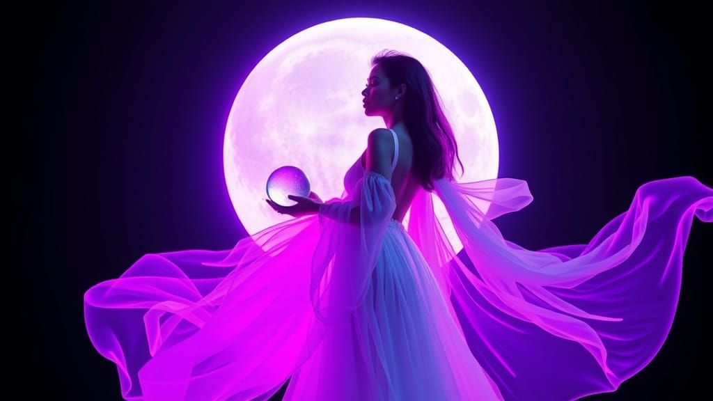 Ethereal Woman in Gown with Sunset Memory