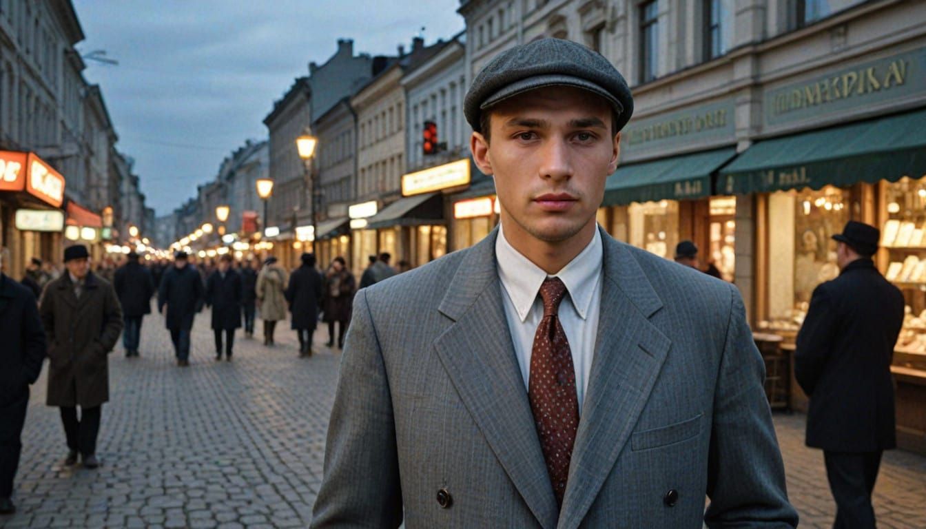 1920s Russian Man Exudes Pride in Moscow's Strastnaya Square