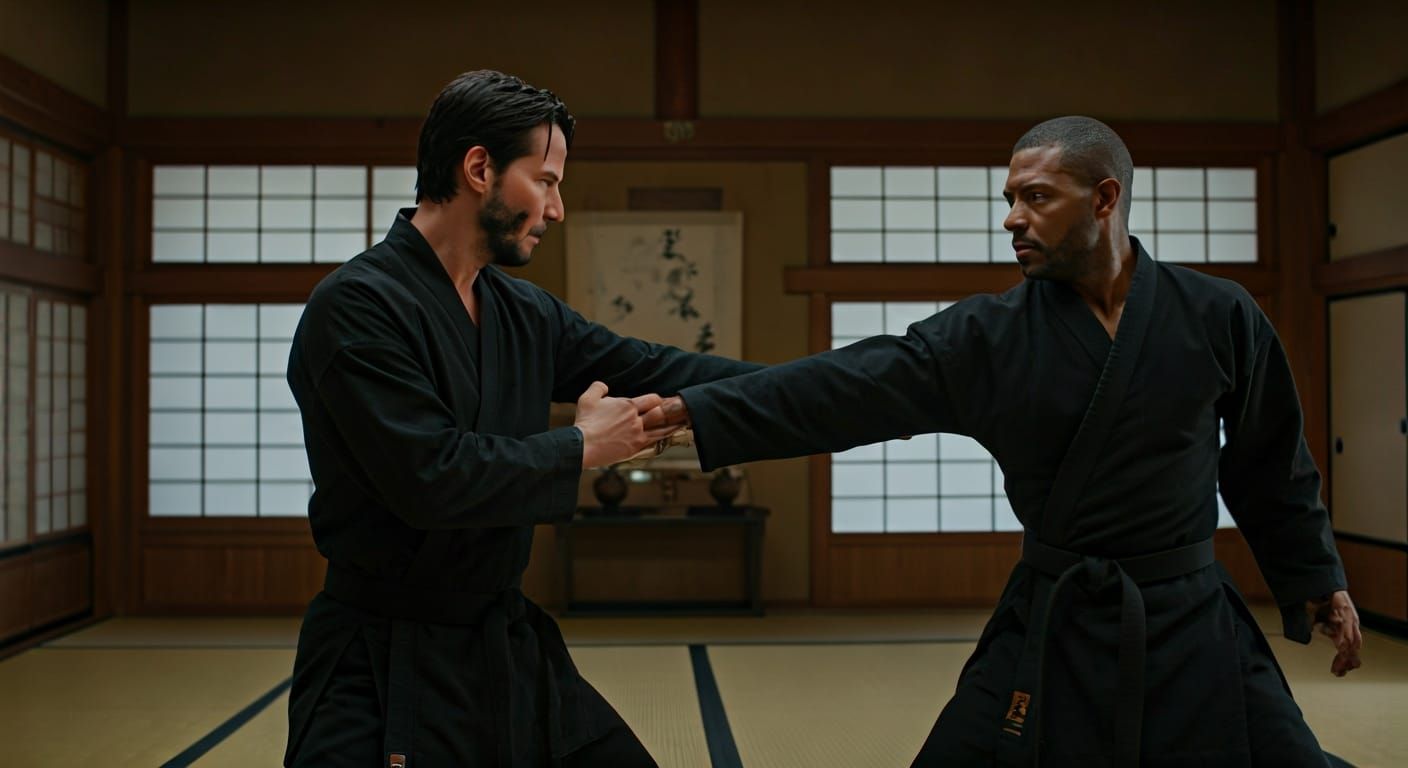 Keanu Reeves and Lawrence Fishburne Karate Fight