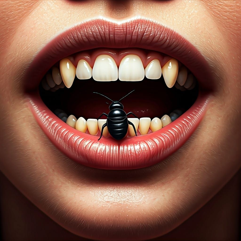 Grotesque Mouth with Teeth and Insect, 8K