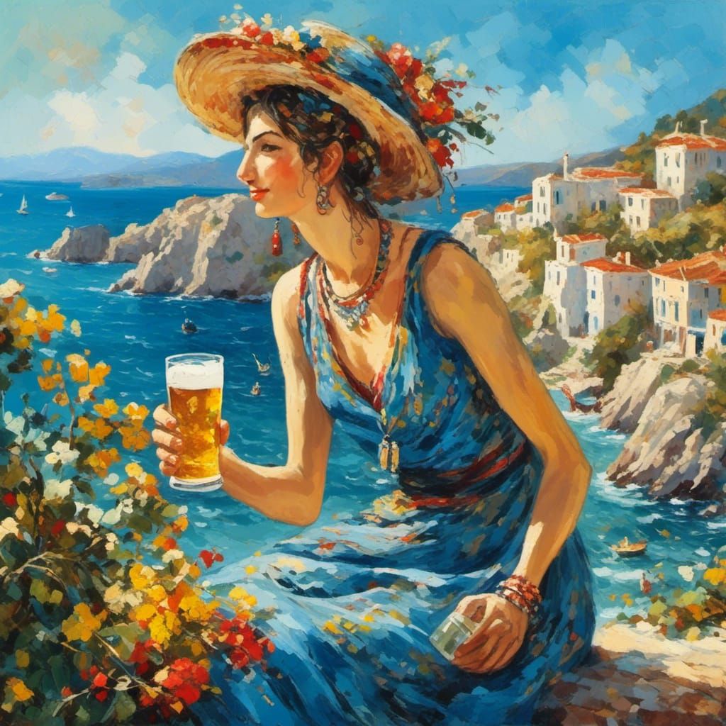 Aegean Sea View with Beer in Greece