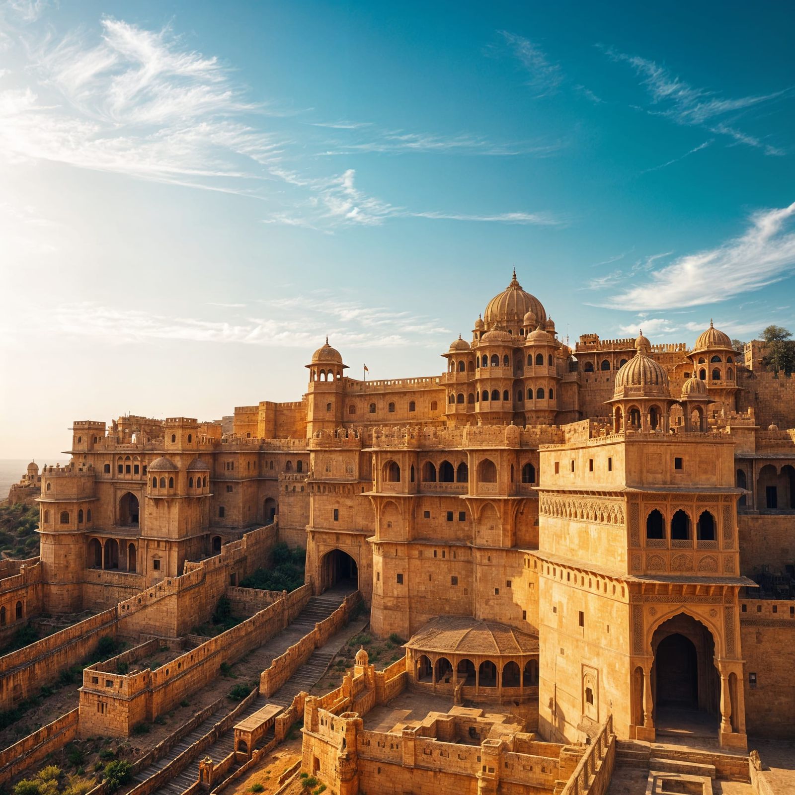Golden Jaisalmer Fort Shines Over Thar Desert Landscape