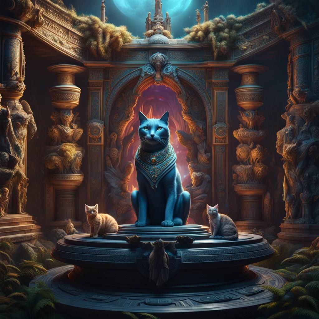 Hyperrealistic Stone Statue Portrait with Pets