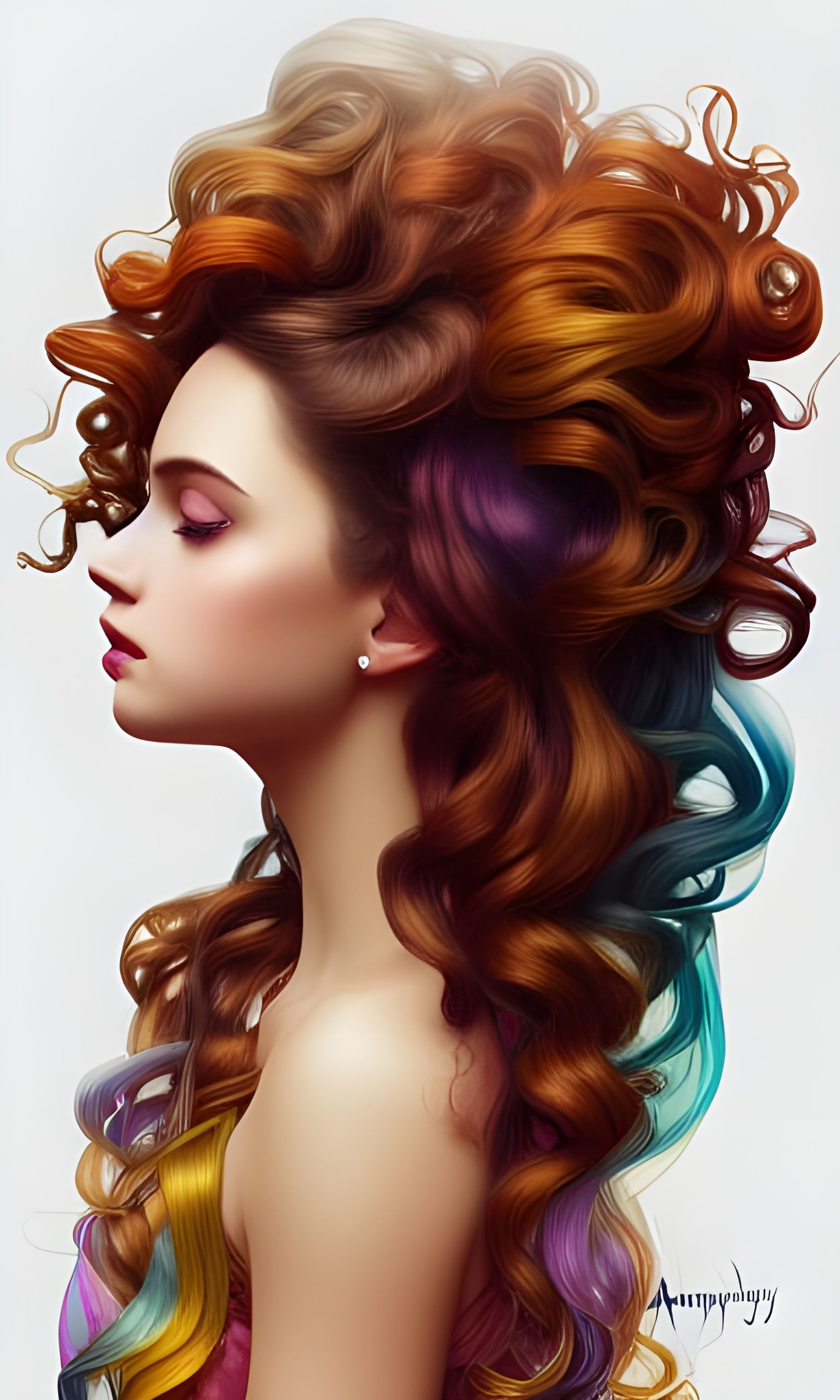 Rainbow Hair Princess Portrait in Hyperdetailed Style