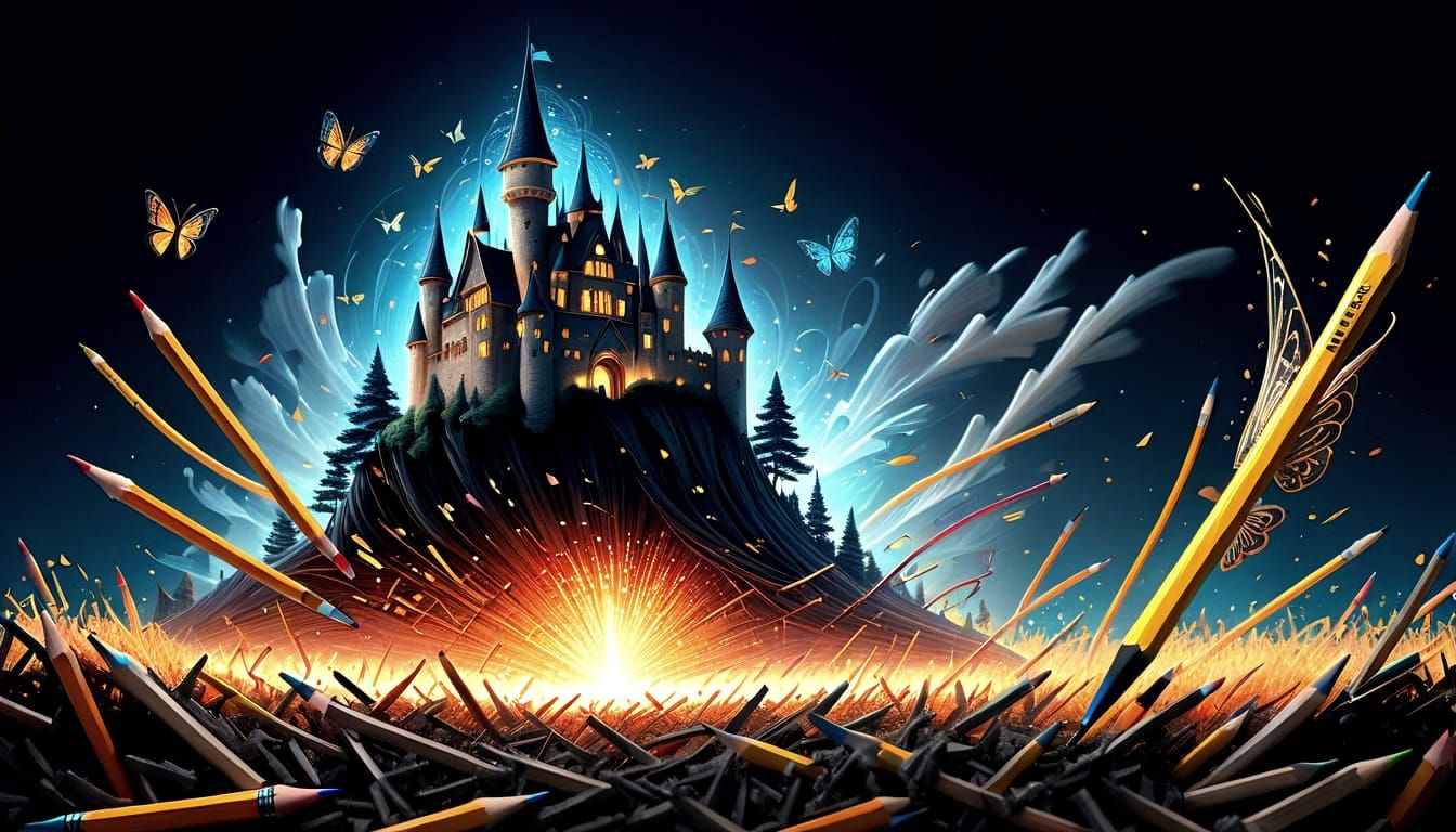 Pencil Transforms into Butterfly Wings and Forest Landscape