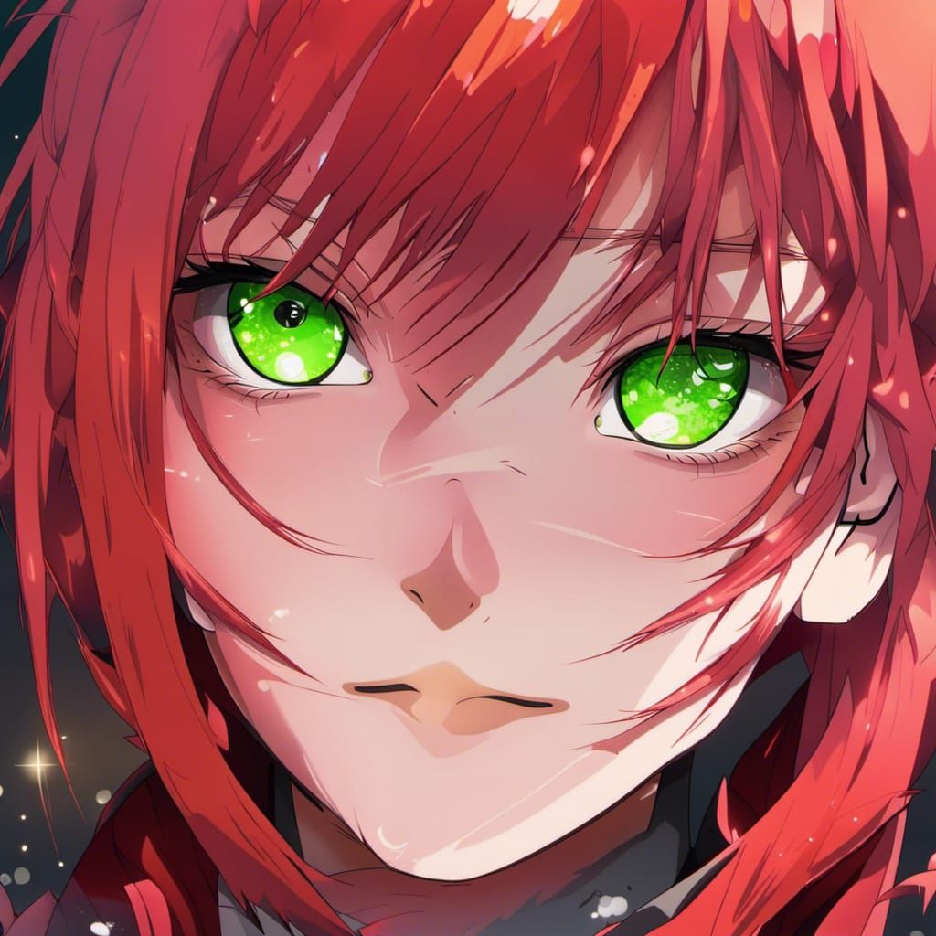 Red-Haired Girl with Neon Eyes in Anime Style