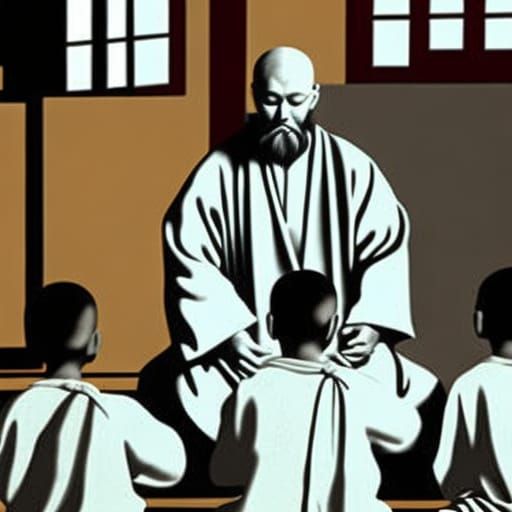 Ancient Monk Teaches Meditation: Charcoal Drawing