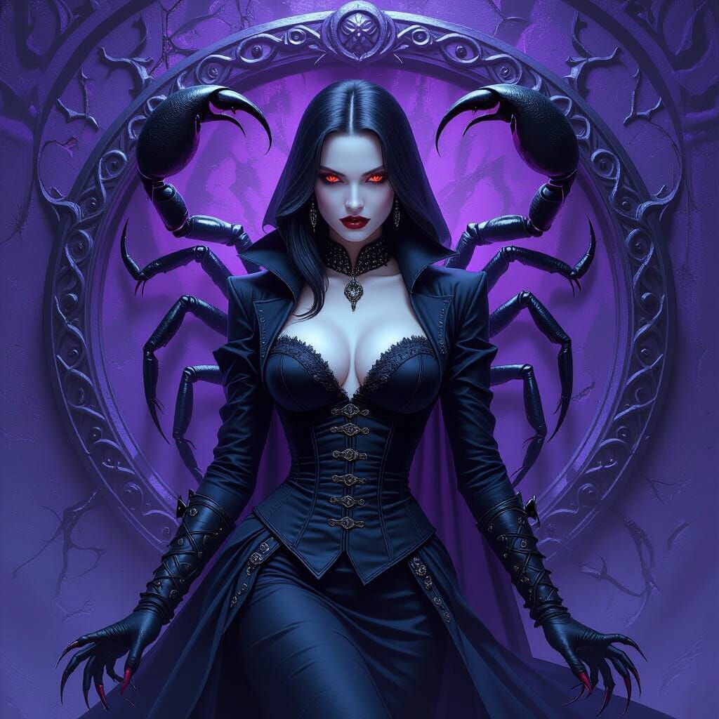 Elegant Vampire with Scorpion Tail in Horror Art Style