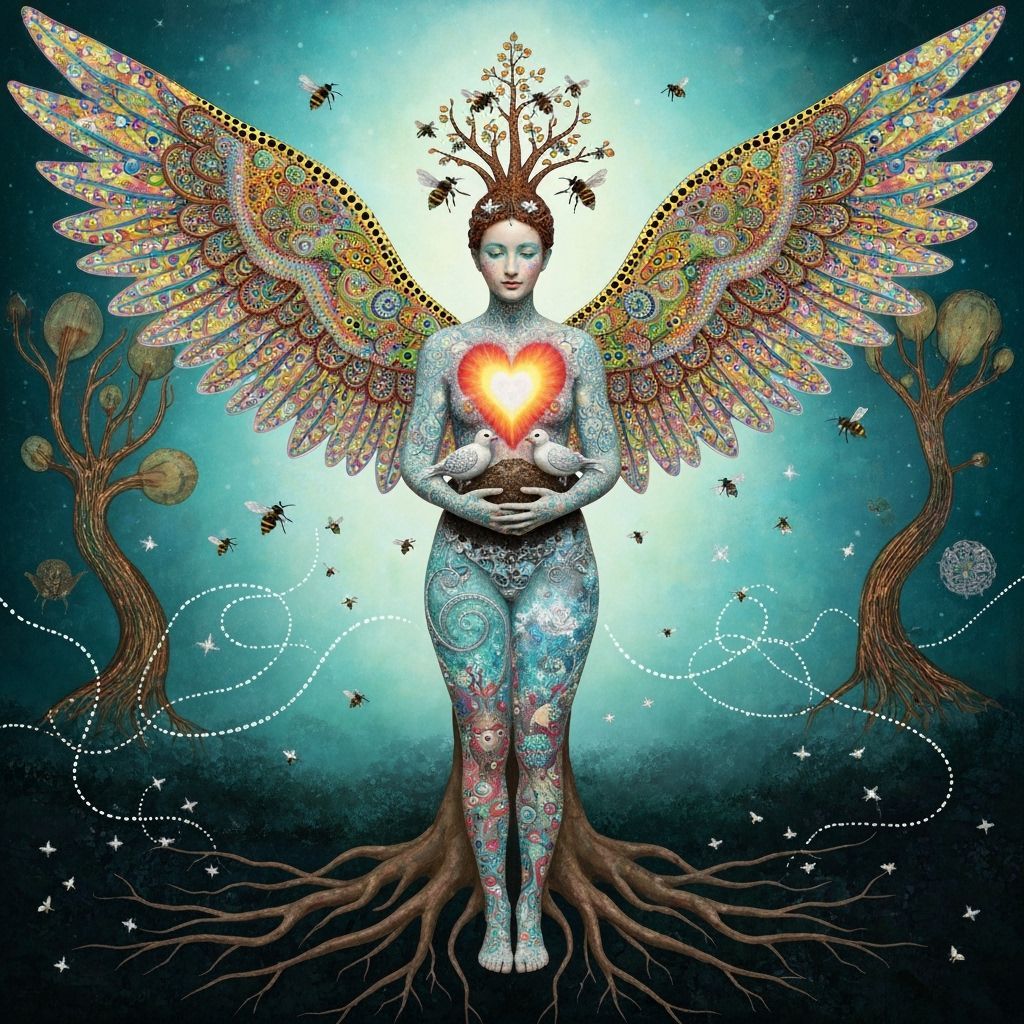 Surreal Fragmented Sculpture of Woman with Iridescent Wings