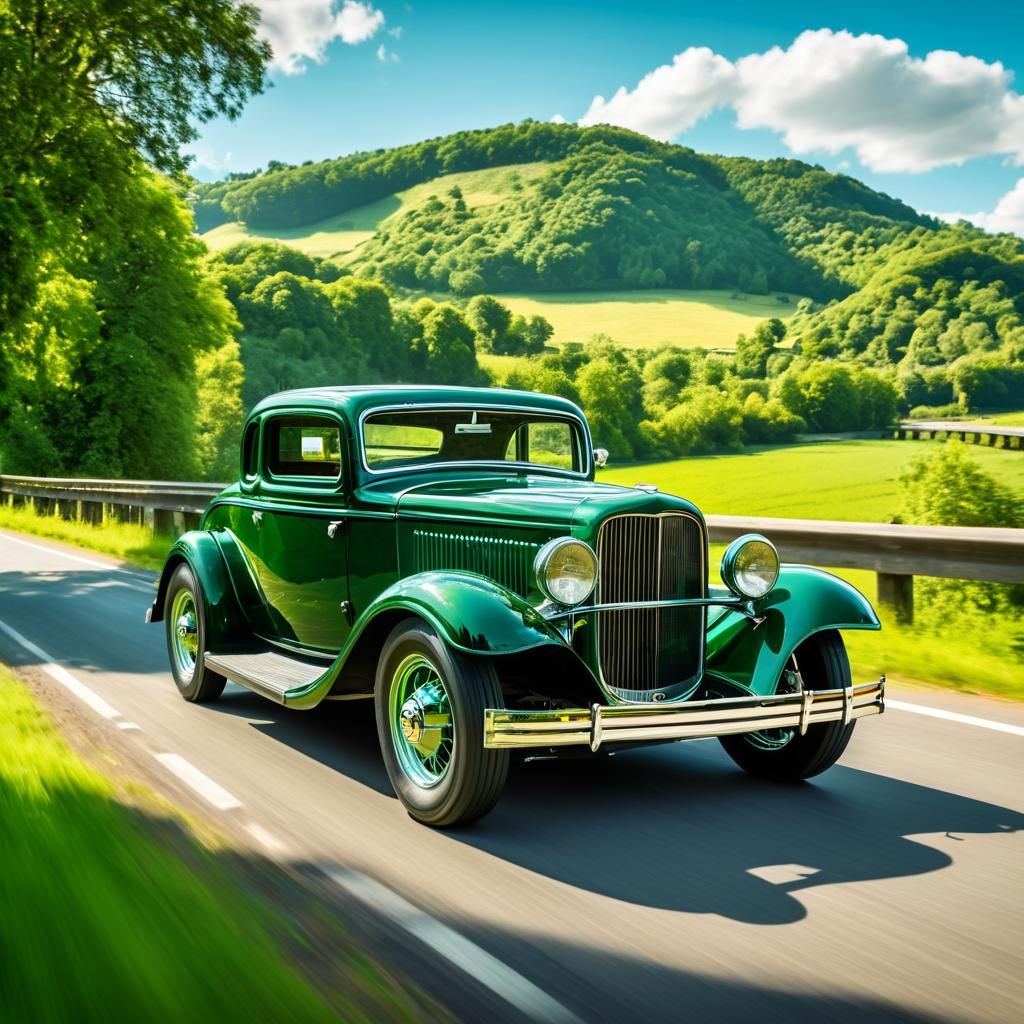 Classic 1932 Ford V8 Coupe on Country Road