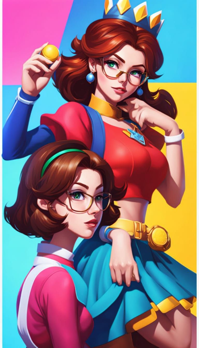 Vibrant Retro Gaming Goddesses in Pixel Art Style