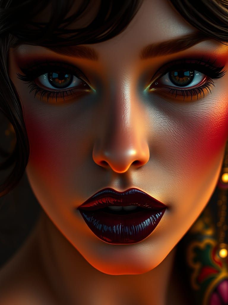 Volumetric Portrait of a Woman with Plump, Art Nouveau-Inspi...