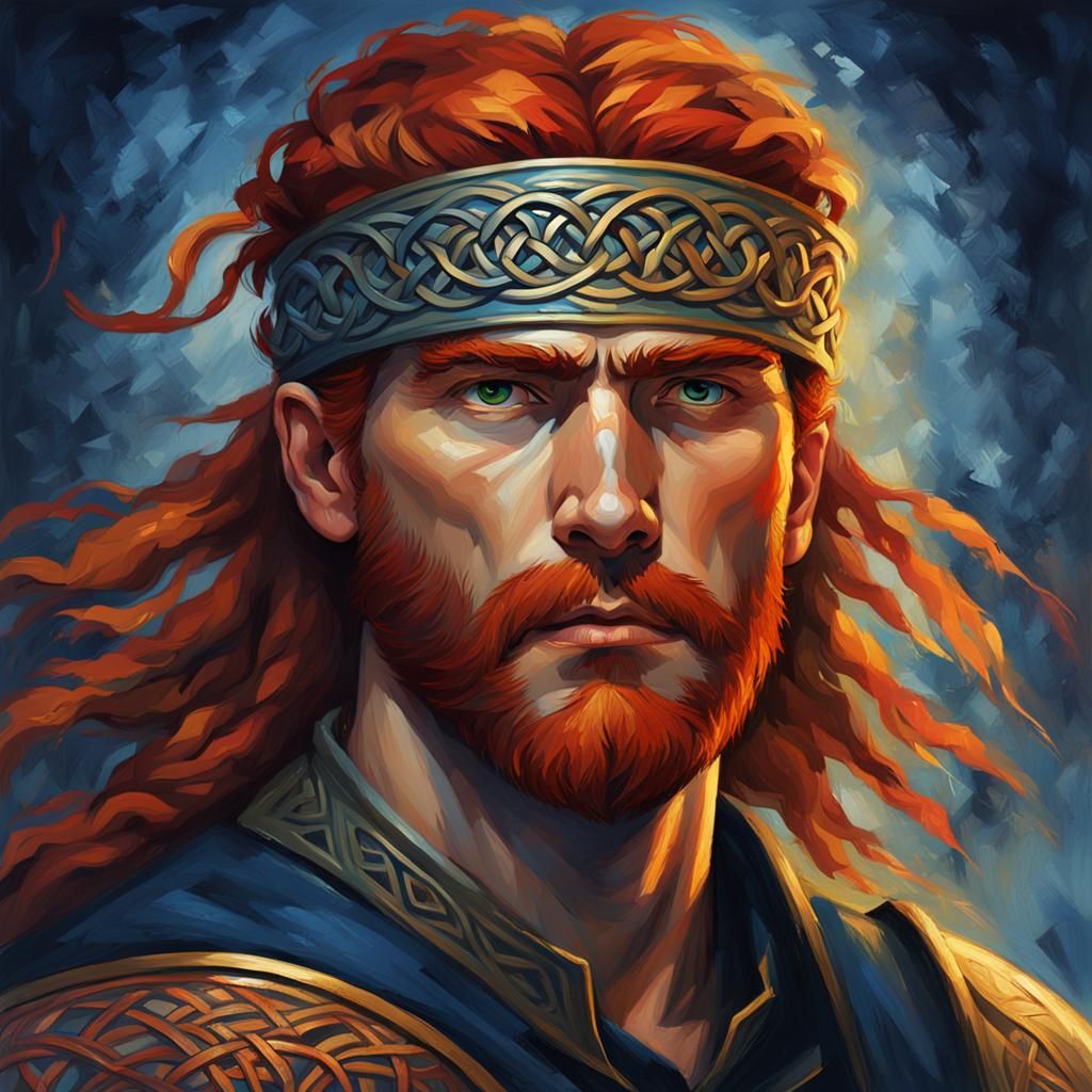 Celtic Warrior Portrait in Oil Painting Style