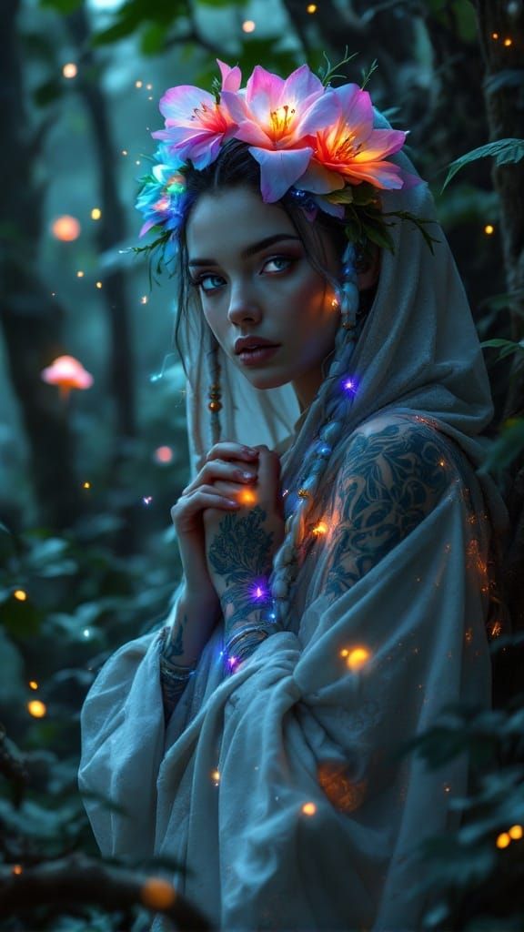 Surreal Shamanic Goddess Radiates Ethereal Glow