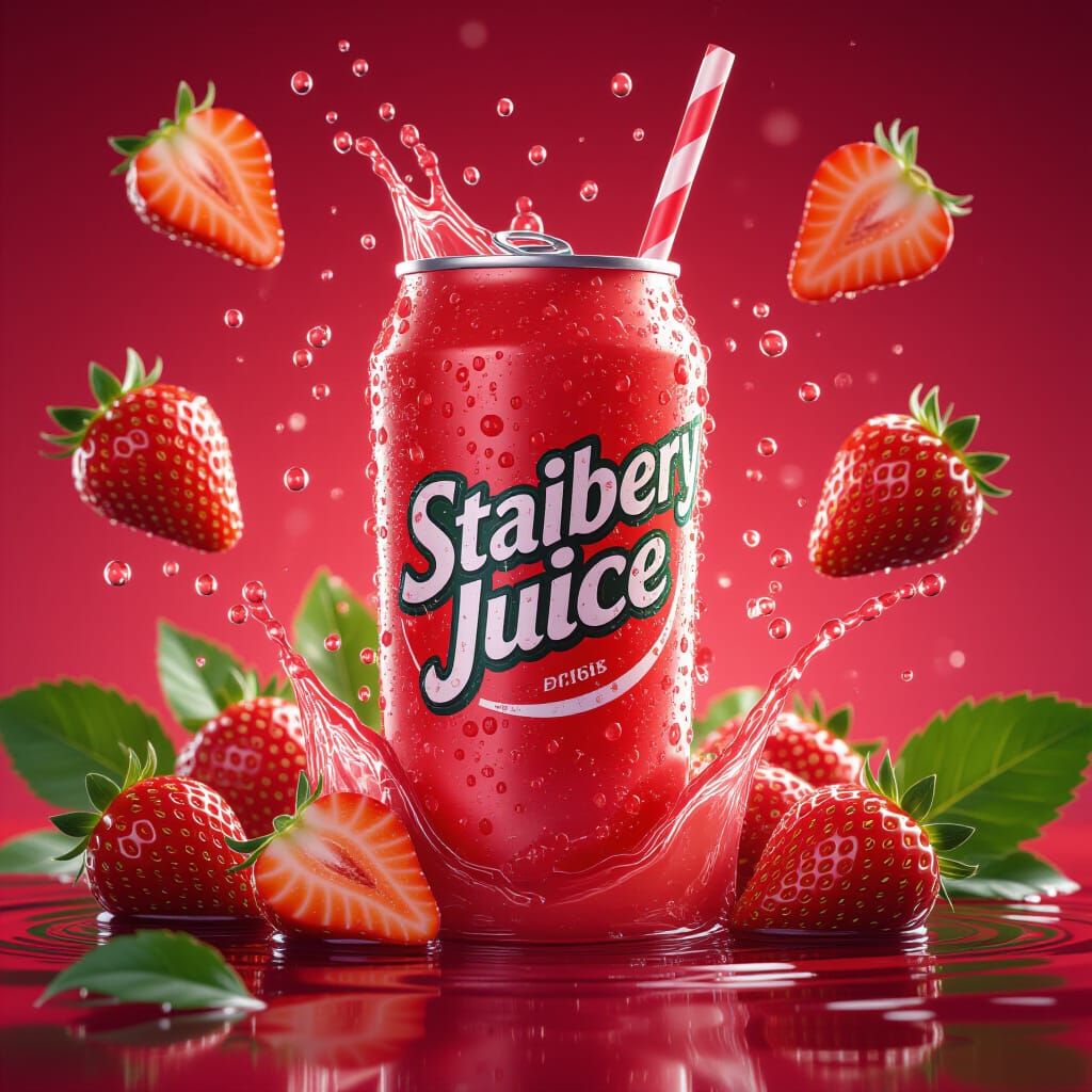 Strawberry Juice Can in Hyper-Realistic 3D Render