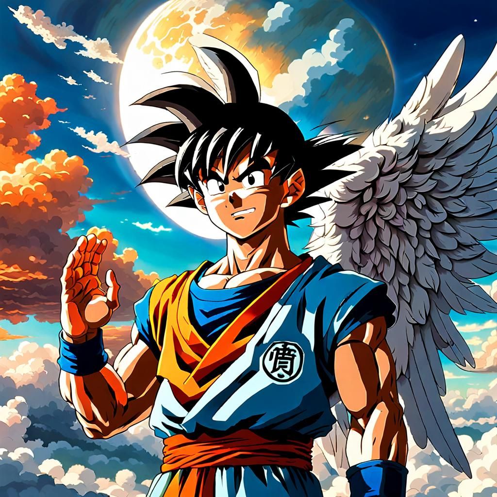 Son Goku Angelic Farewell in Anime Style