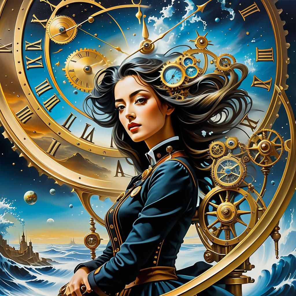 Surreal Steampunk Beauty with Flowing Time