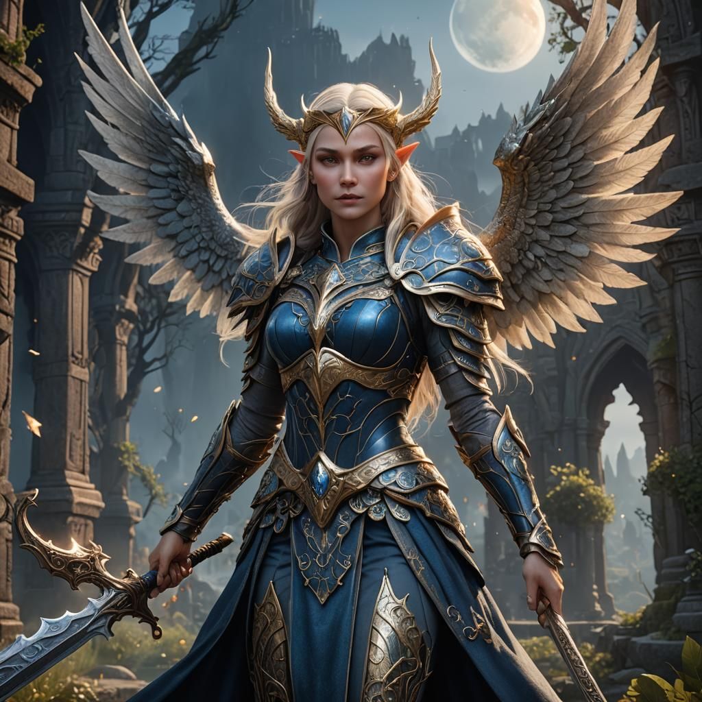 Elven Lunar Warrior Princess: Detailed Fantasy Art