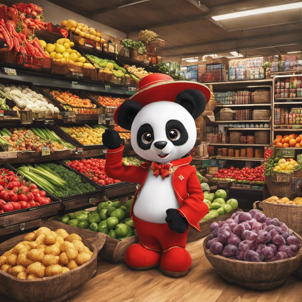 Cartoon Panda in Grocery Store, 3D Rendered