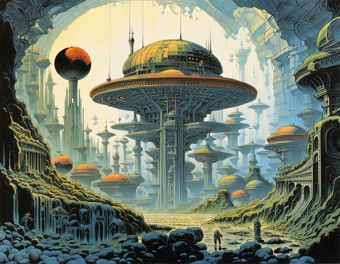 Surreal Cosmic Landscape in Comic Book Style