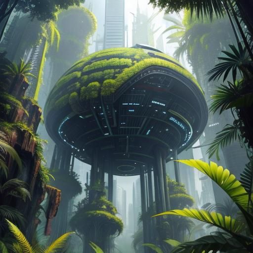 Futuristic City in Alien Subtropical Forest