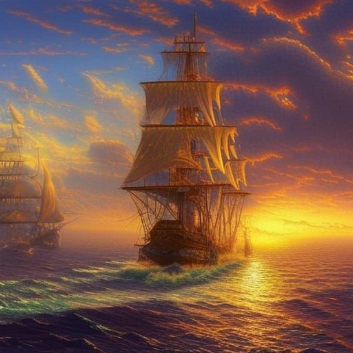 Crystal Ship at Sunset: Digital Matte Painting