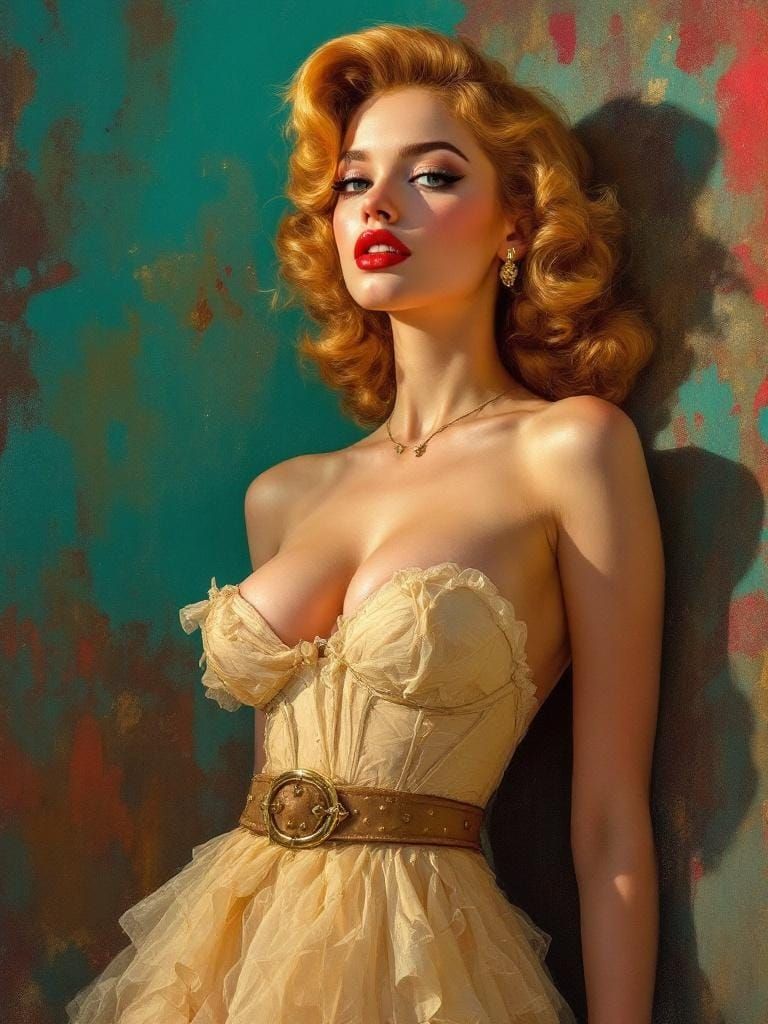 1950s Pin-Up in Impressionist Style with Vibrant Colors