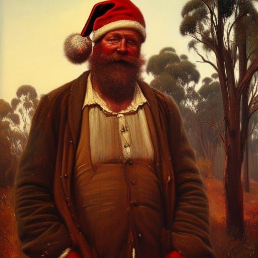 Swagman as Father Christmas in Aussie Outback Art