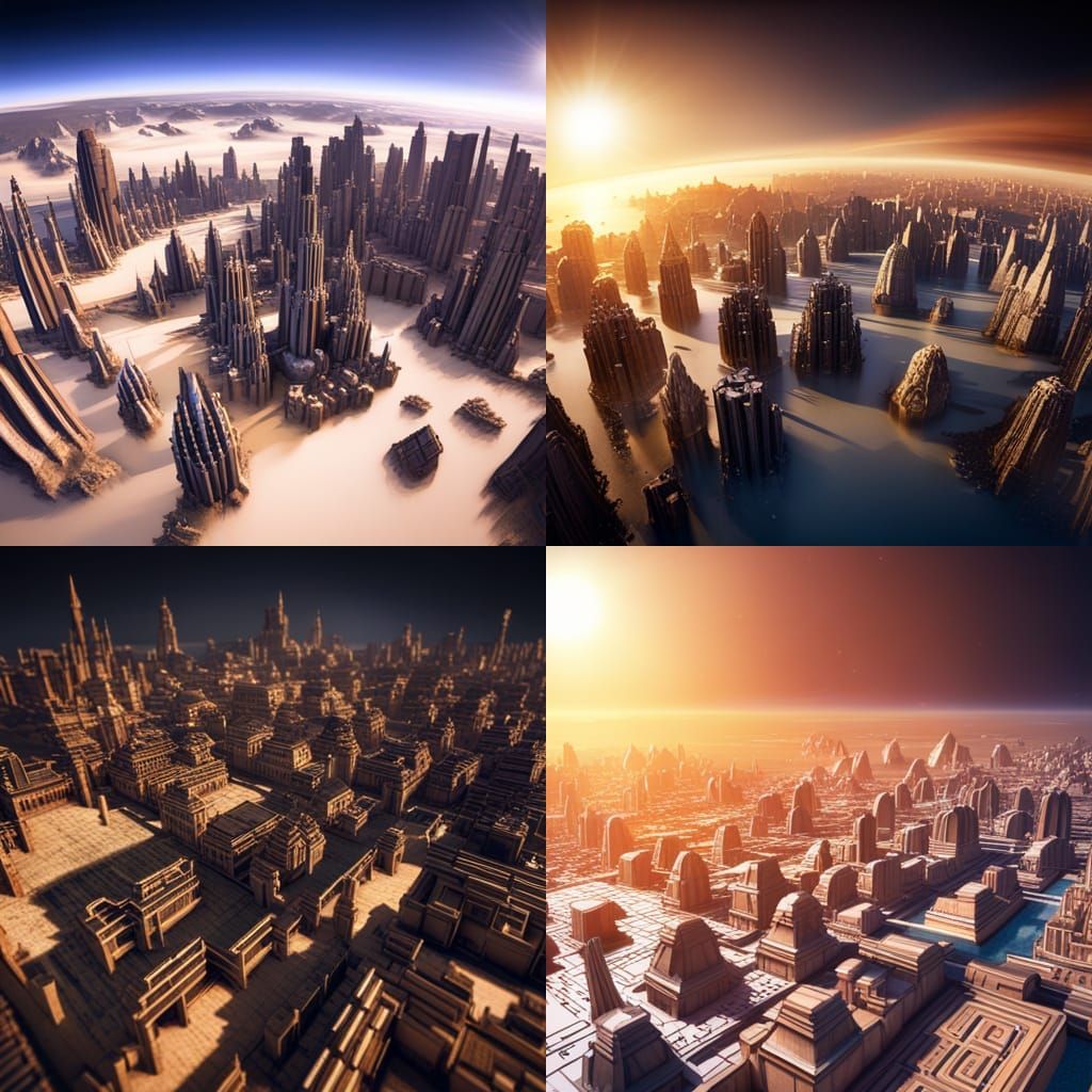 View From Space of Multiple Cities in 3D