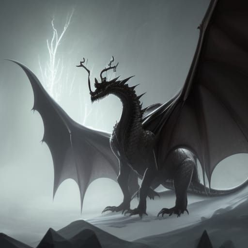 Gothic Dragon on Snowy Mountain, Hyperdetailed Digital Art