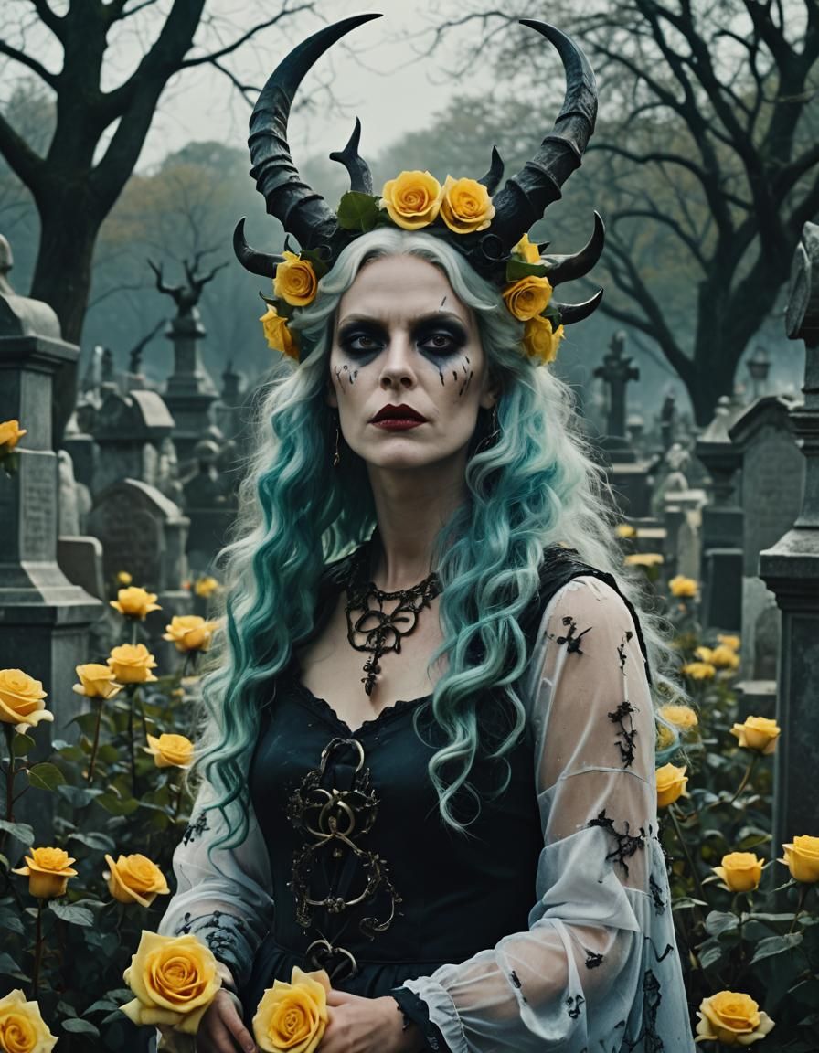 Gothic Woman Dancing in Cemetery, Cinematic Surrealism