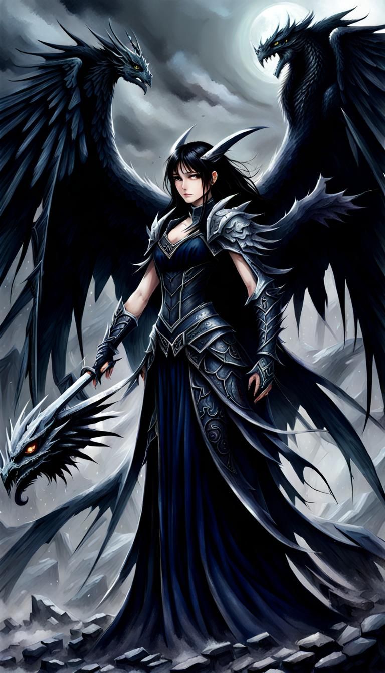 Dark Angel Dragon and Girl: Mysterious Encounter