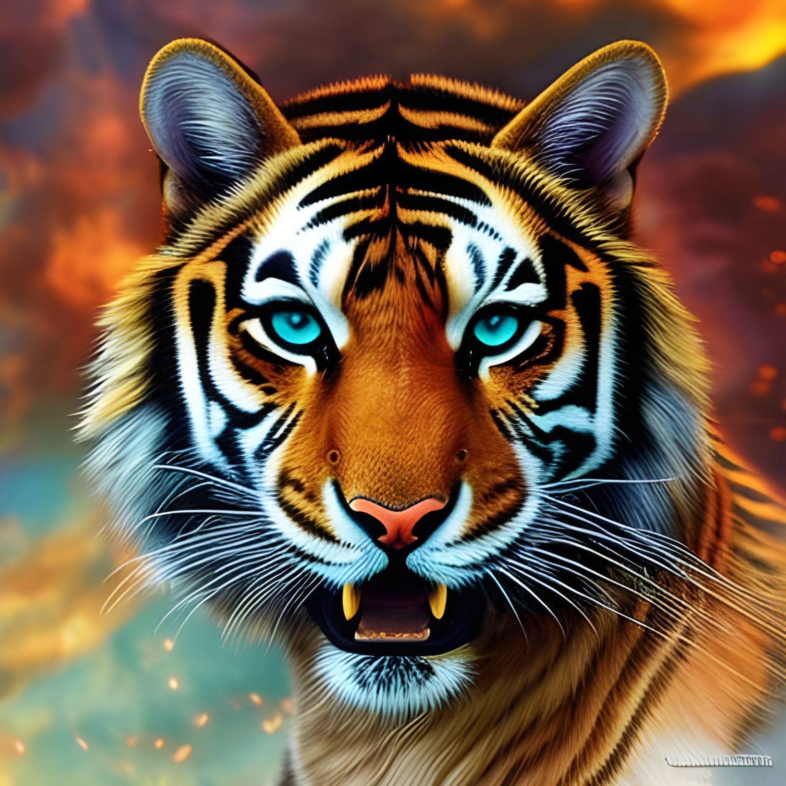 Majestic Tiger in Colorful Floral Splendor