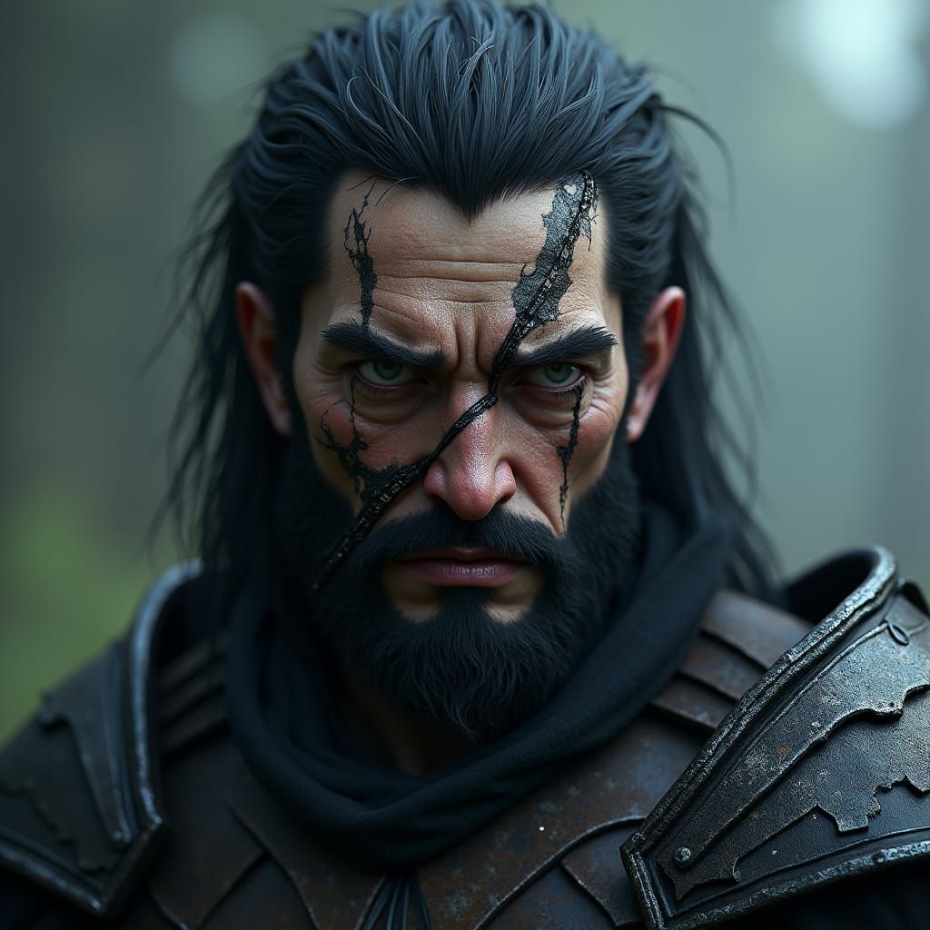 Haunted Warrior in Blackened Armor, Digital Art