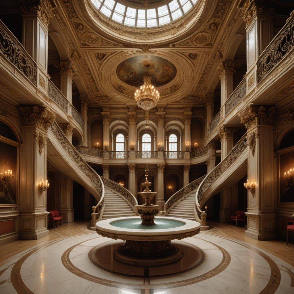 Elegant Museum Entry in Luxurious Marble and Wood