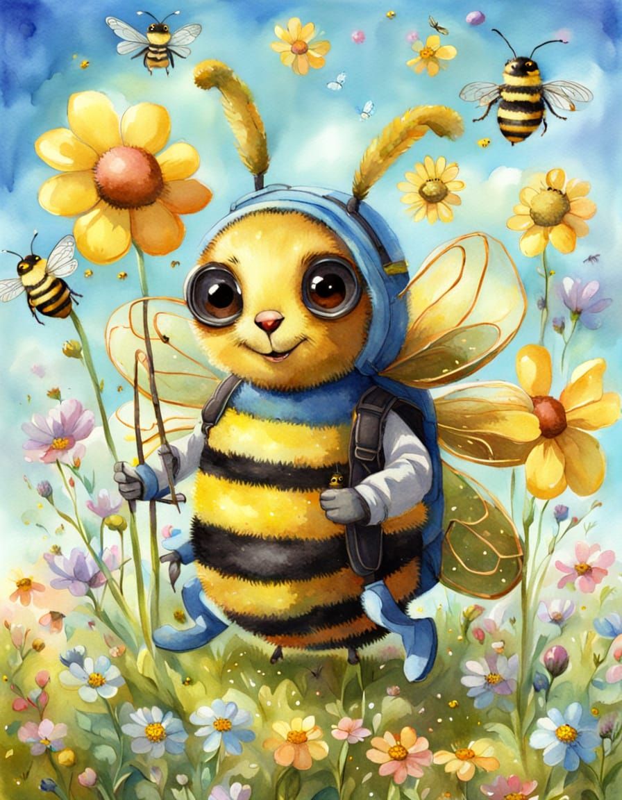 Springtime Bee in a Blooming Meadow