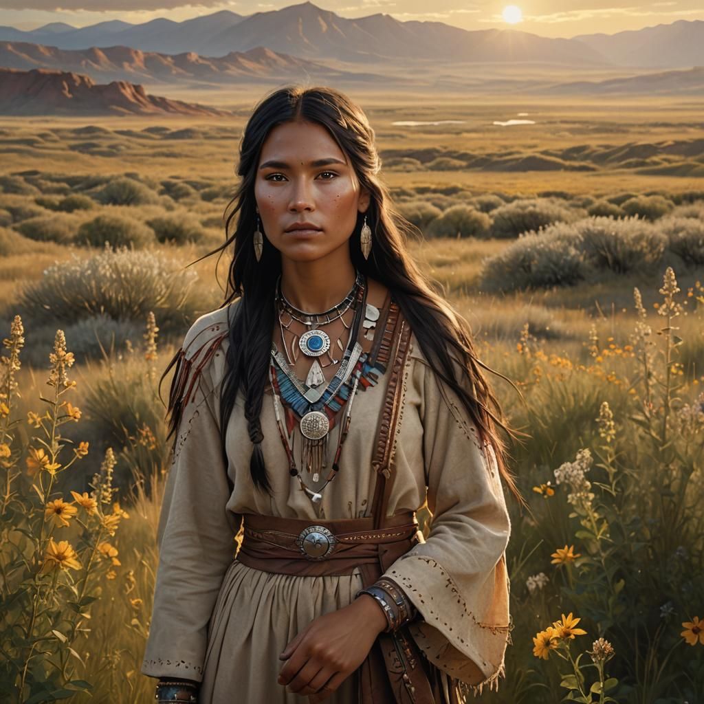 Native American Woman in Plains, Digital Matte Painting