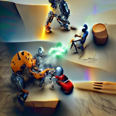 Epic Battle Between Humans and Robots in Hyperrealism