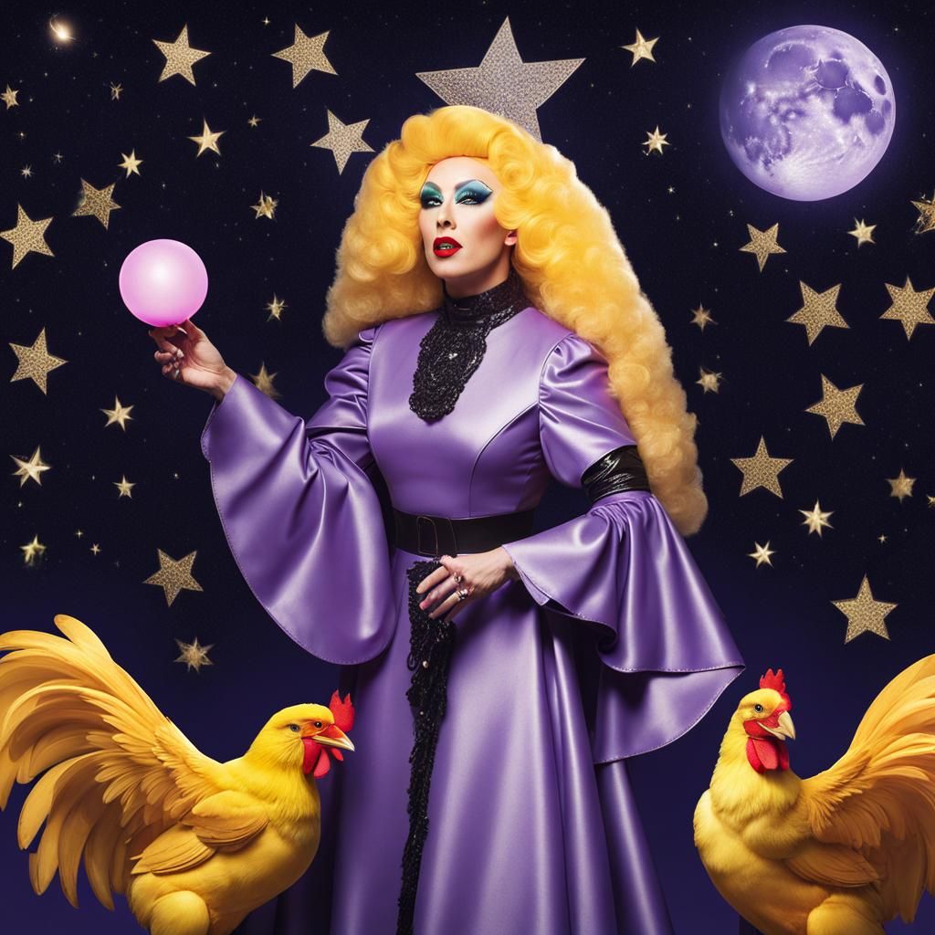 Surreal Drag Pagan Nun with Rubber Chicken