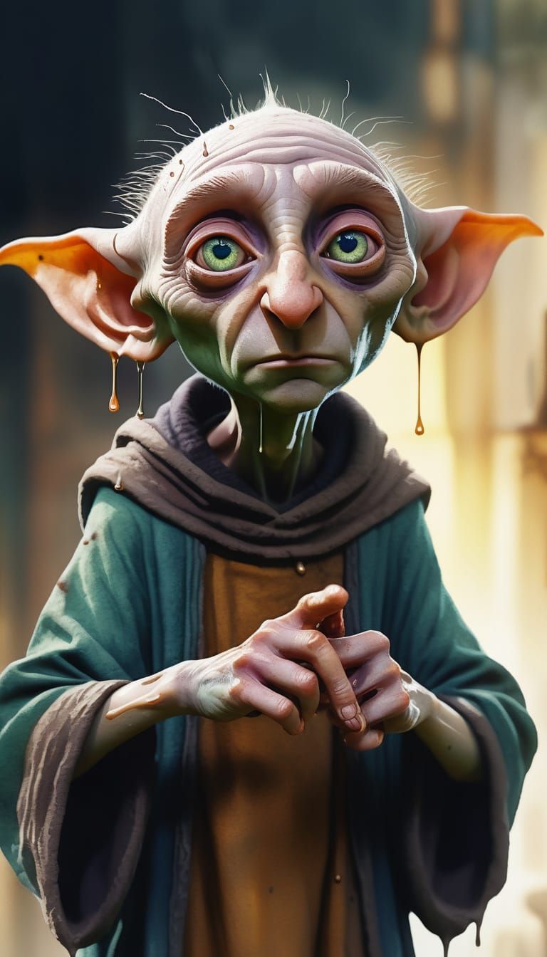 Dobby Snapping Fingers: A Detailed Watercolor Painting