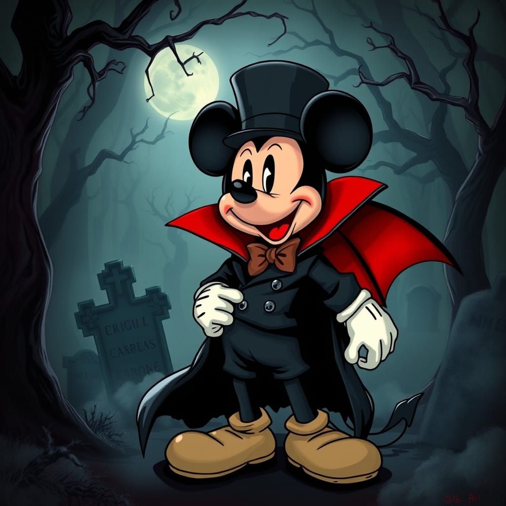 Ethereal Horror: Mickey Mouse Transformed as Gothic Count Dr...