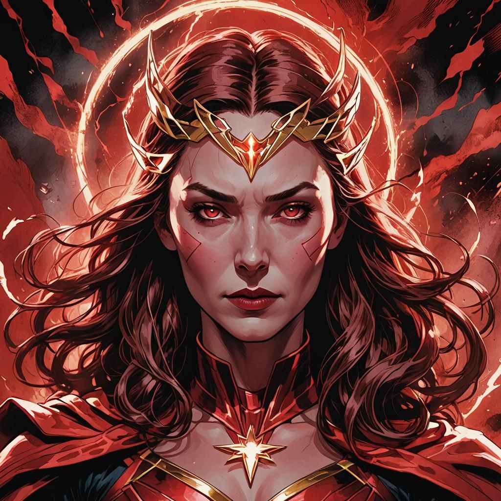 Scarlet Witch Portrait in Comic Book Style