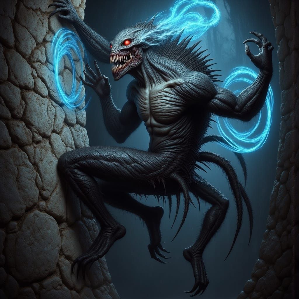 Spider-Humanoid Hunter with Blue Flame