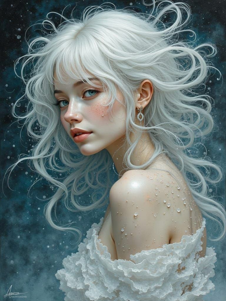 Silver Moon Goddess in Ethereal Mist