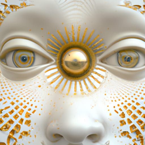 Ceramic Fractal Face with Golden Details