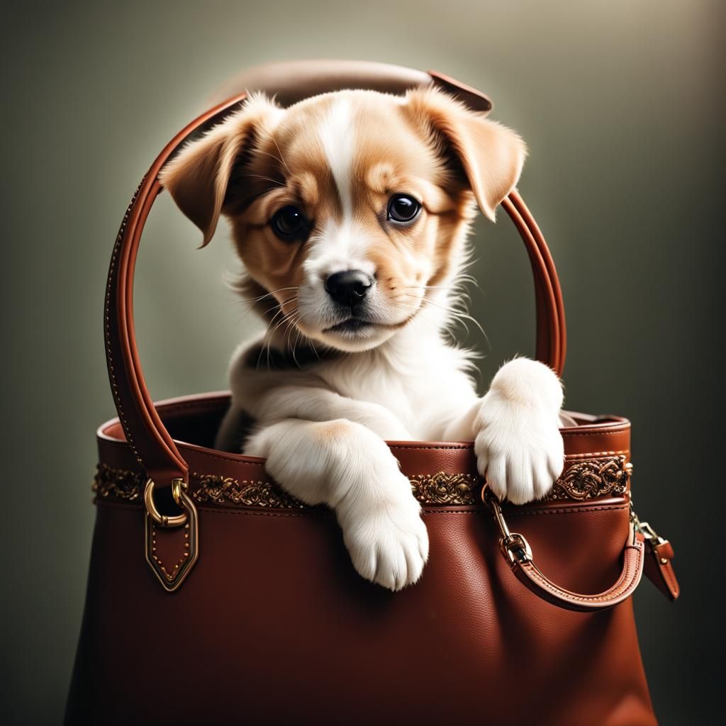 Puppy Sitting Cheekily Inside a Handbag