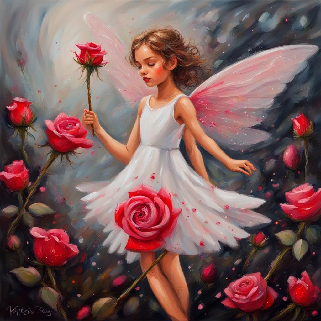 Fairy Sprinkling Pollen in Acrylic Painting Style