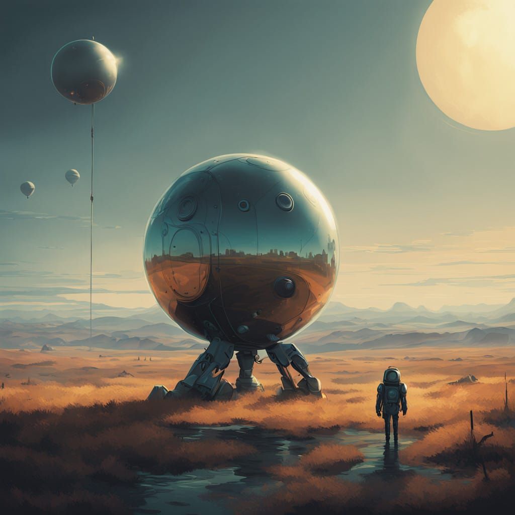 Whimsical Robot Drifts in Lonely, Golden Light