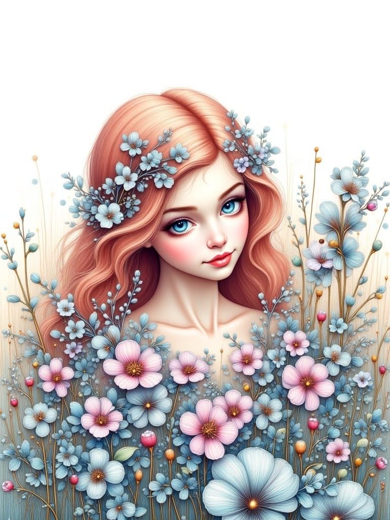 Red-Haired Fairy in Lush Wilderness