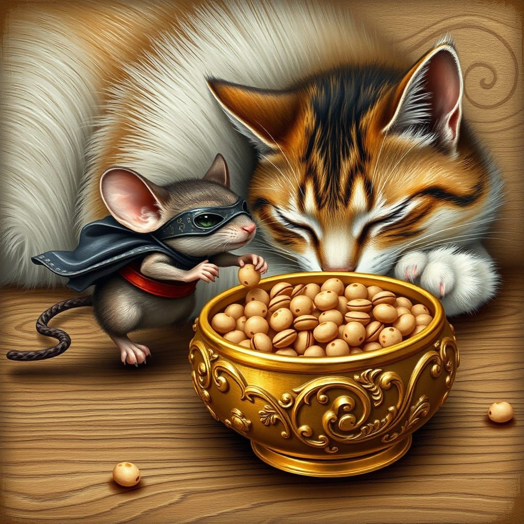 Whimsical Mouse Heist in Embossed Style